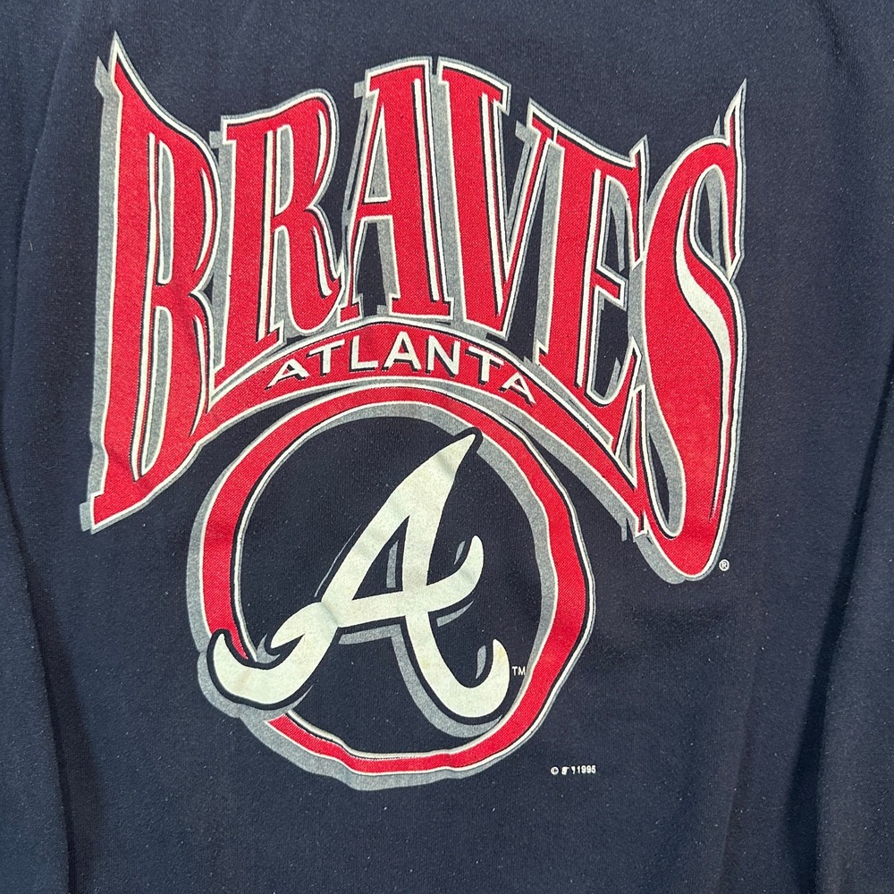 VTG 1995 Atlanta Braves Tultex Sweatshirt Men's Size XL Navy Blue MLB Crewneck - Picture 2 of 8